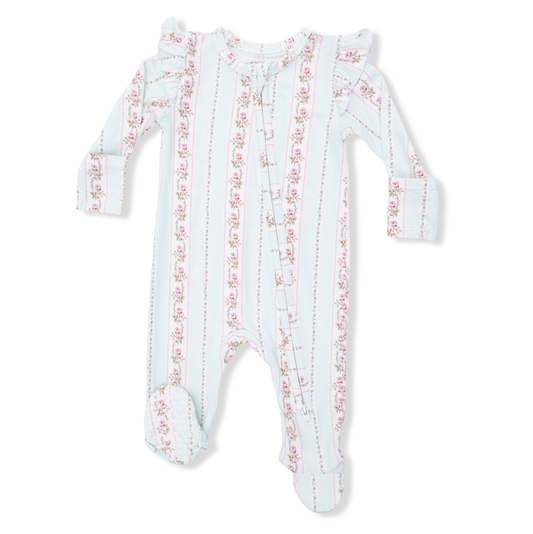 Angel Dear Antoinette Stripes - 2 Way Ruffle Sleeve Zipper Footie