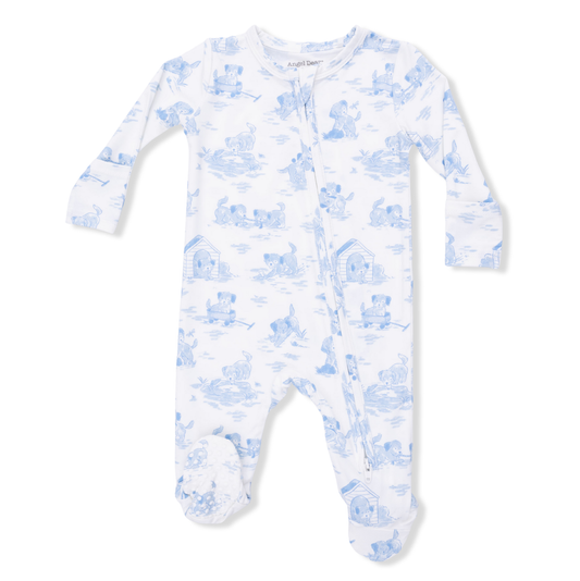 Angel Dear Blue Puppy Toile - 2 Way Zipper Footie
