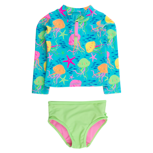 Neon Jelly Time LS Zipper Rash Guard 2-Piece Swimsuit