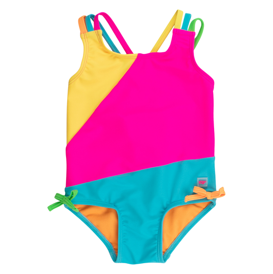 Neon Color Block Cross-Back One Piece Swimsuit