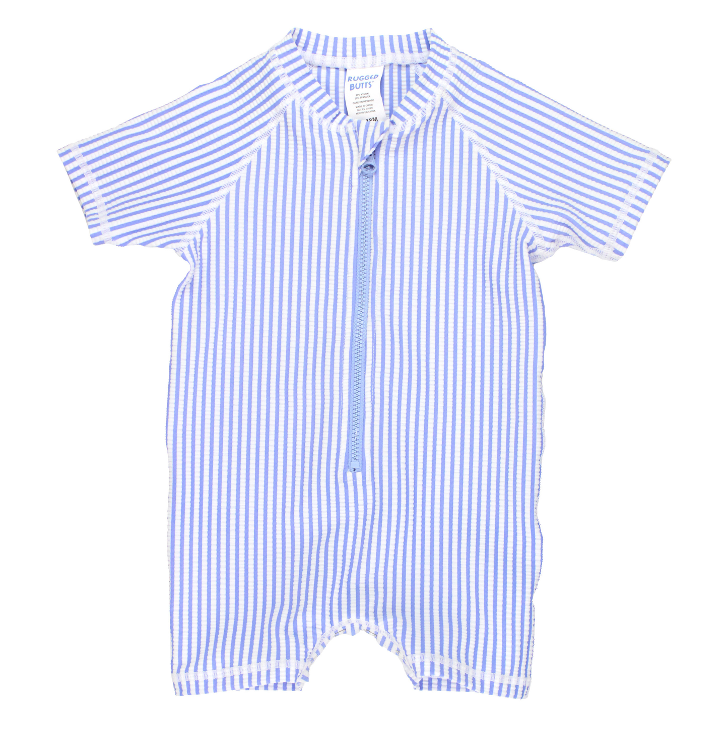 Periwinkle Seersucker Short Sleeve One Piece Rash Guard Swimsuit
