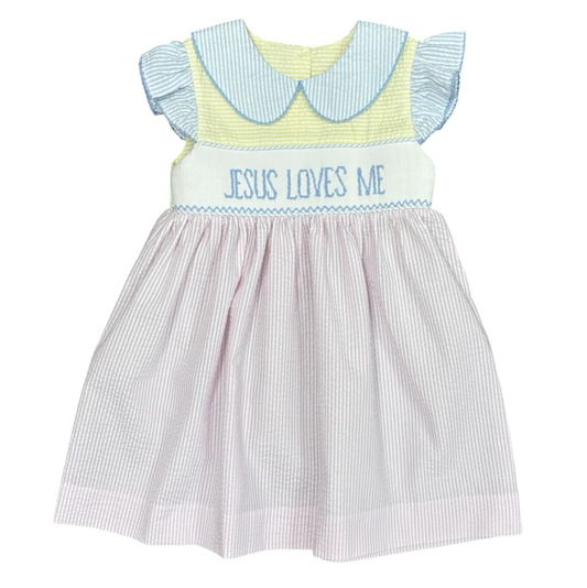 Banana Split Jesus Loves Me Smocked Dress