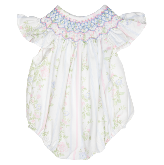 Valerie Floral Rose Vine Print Smocked Bubble