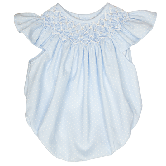 Cathy Blue Polka Dot Pearl Smocked Bubble