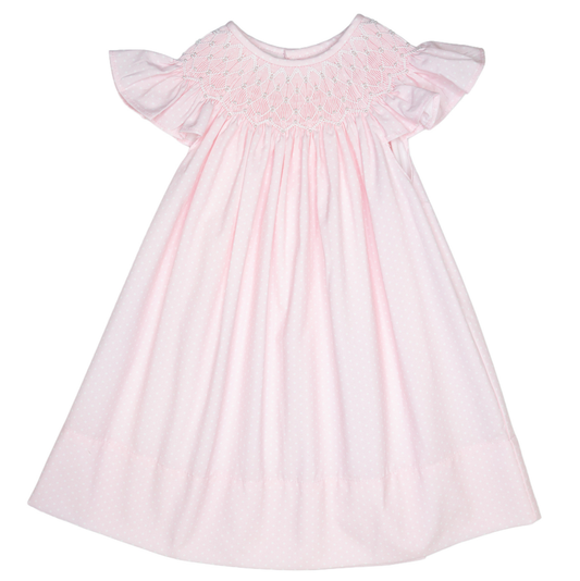 Cathy Pink Polka Dot Pearl Smocked Dress