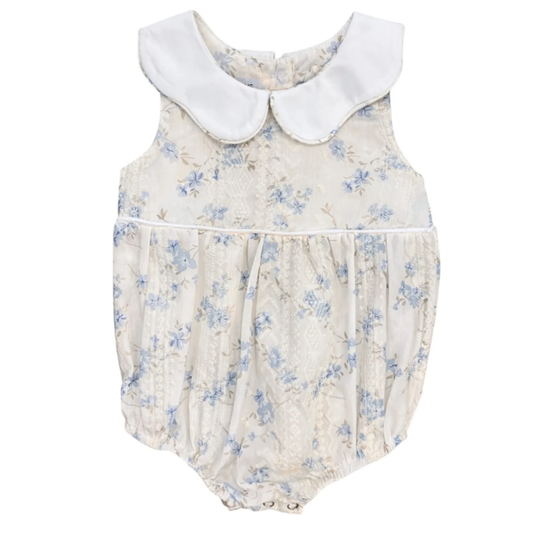 Cream Sheer Floral Lace w/ White Scallop Collar Bubble