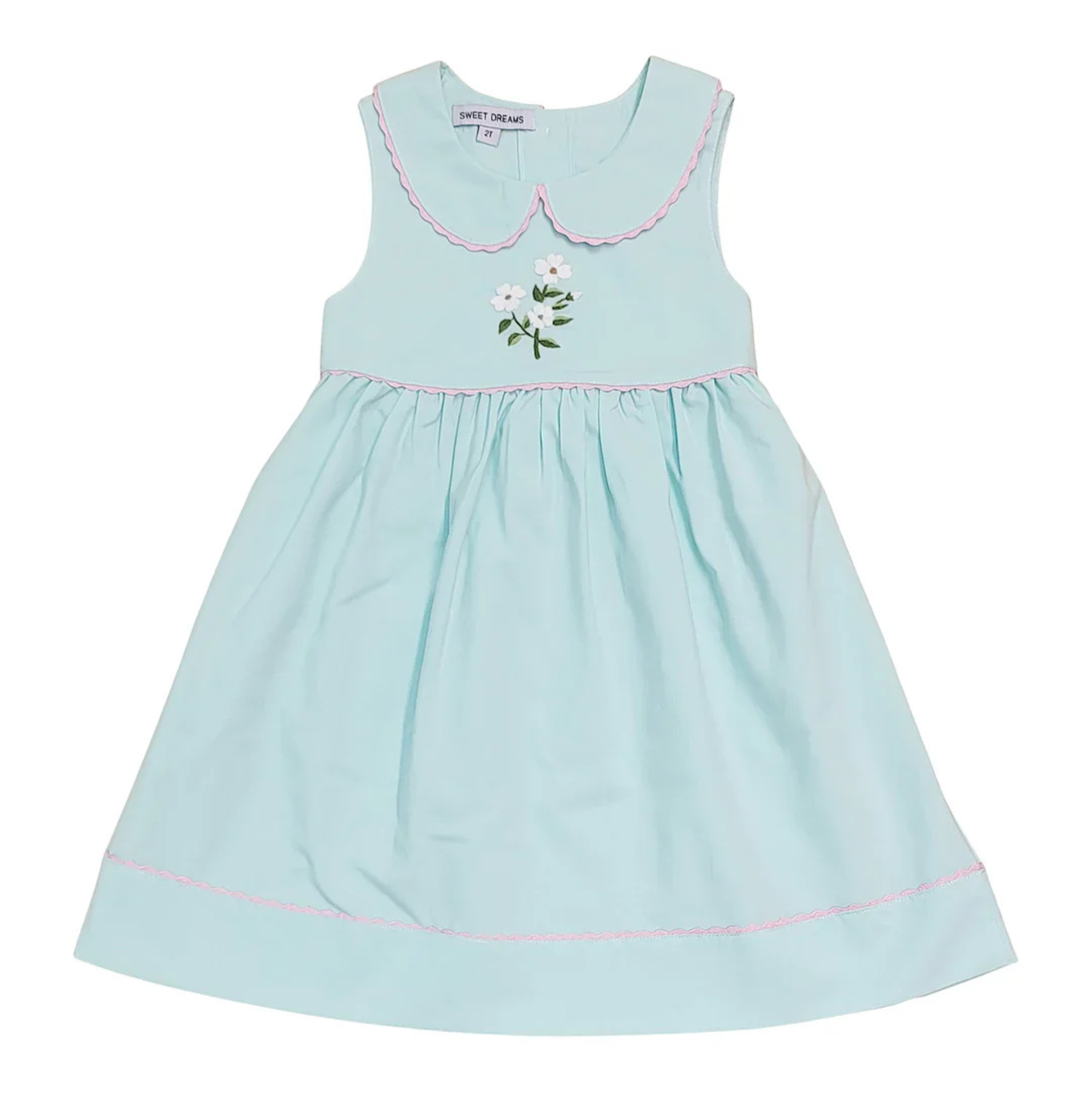Dogwood Flower Embroidery Mint Dress