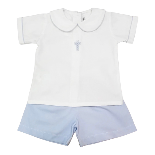 Blue Cross Embroidery Short Set