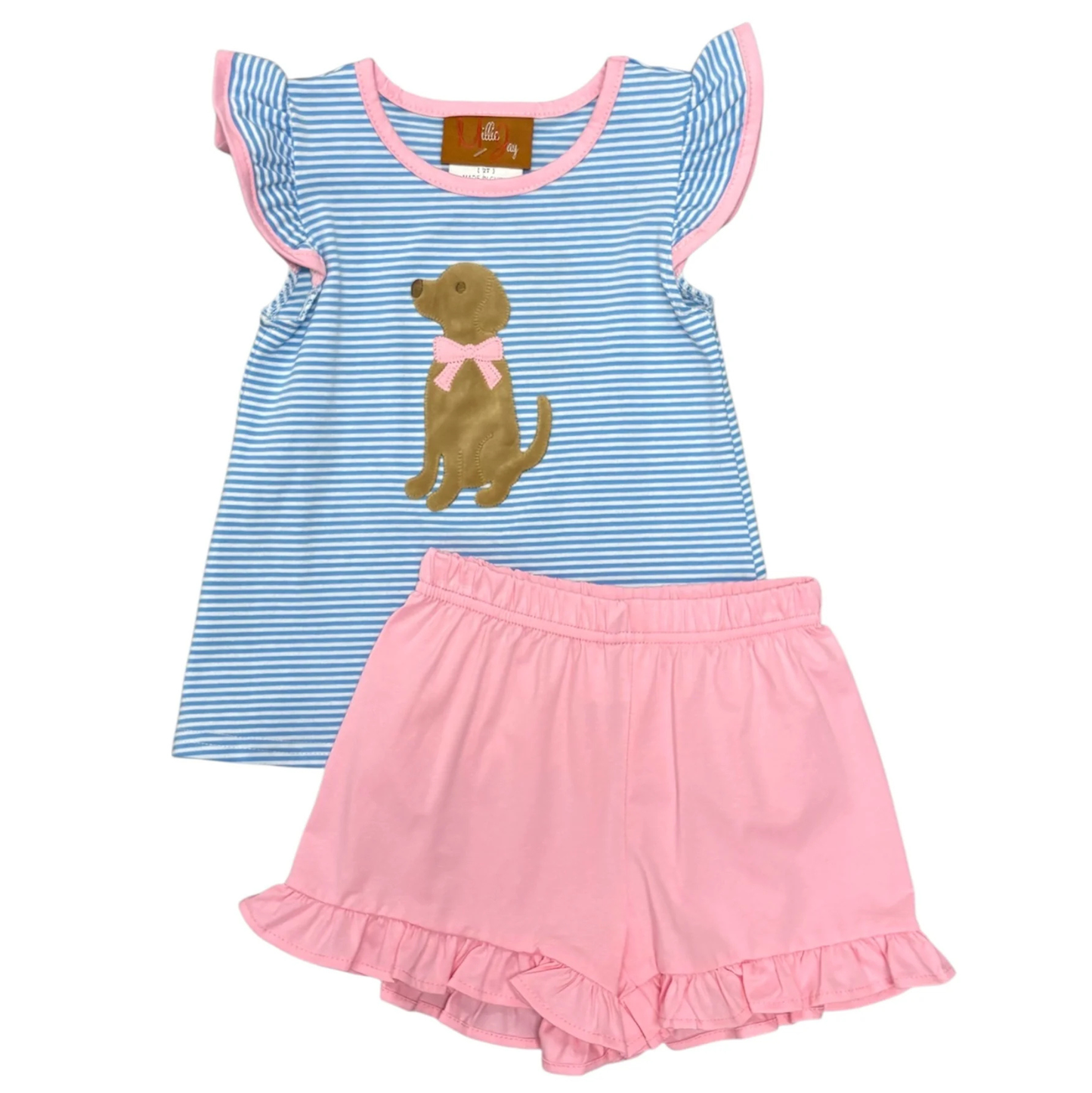 Millie Jay Puppy Applique Ruffle Short Set