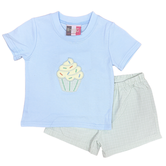 Banana Split Cupcake Applique Short Set