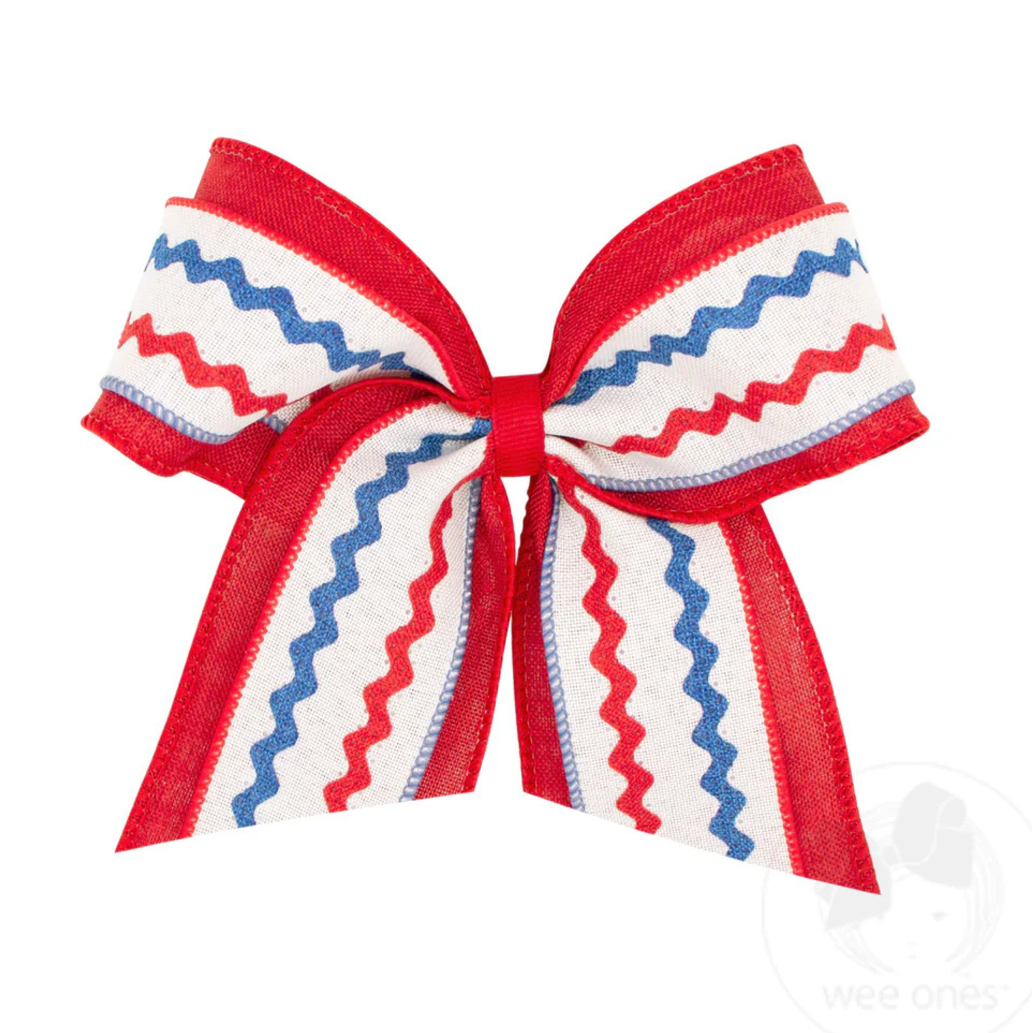 Wee Ones RWB Linen Ricrac Overlay Cheer Bow