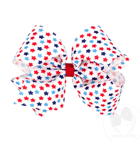 Wee Ones Americana Star Print Grosgrain Bow