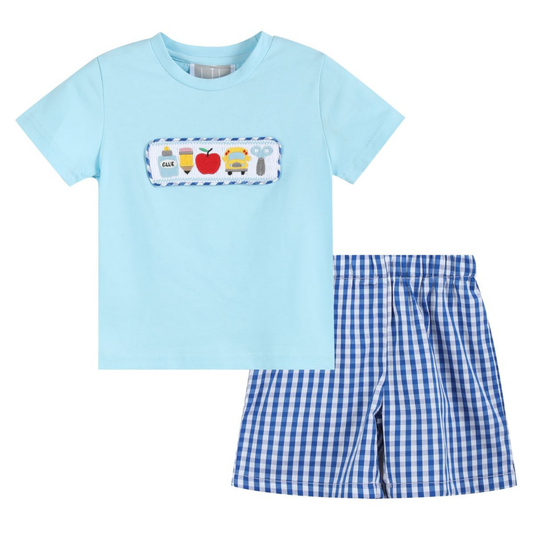 Lil Cactus Blue School Smocked Short Set