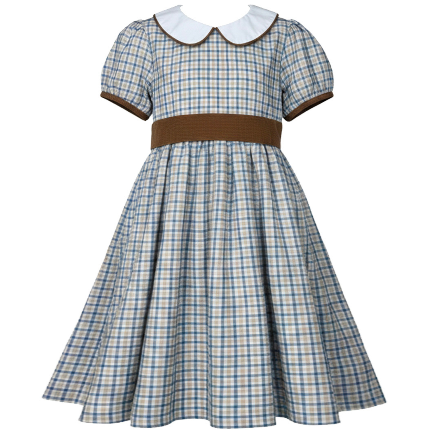 Ishtex Blue Khaki Plaid Dress