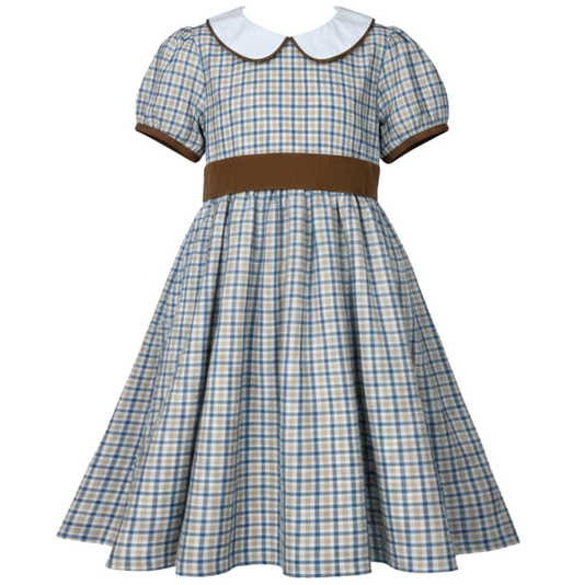 Ishtex Blue Khaki Plaid Dress