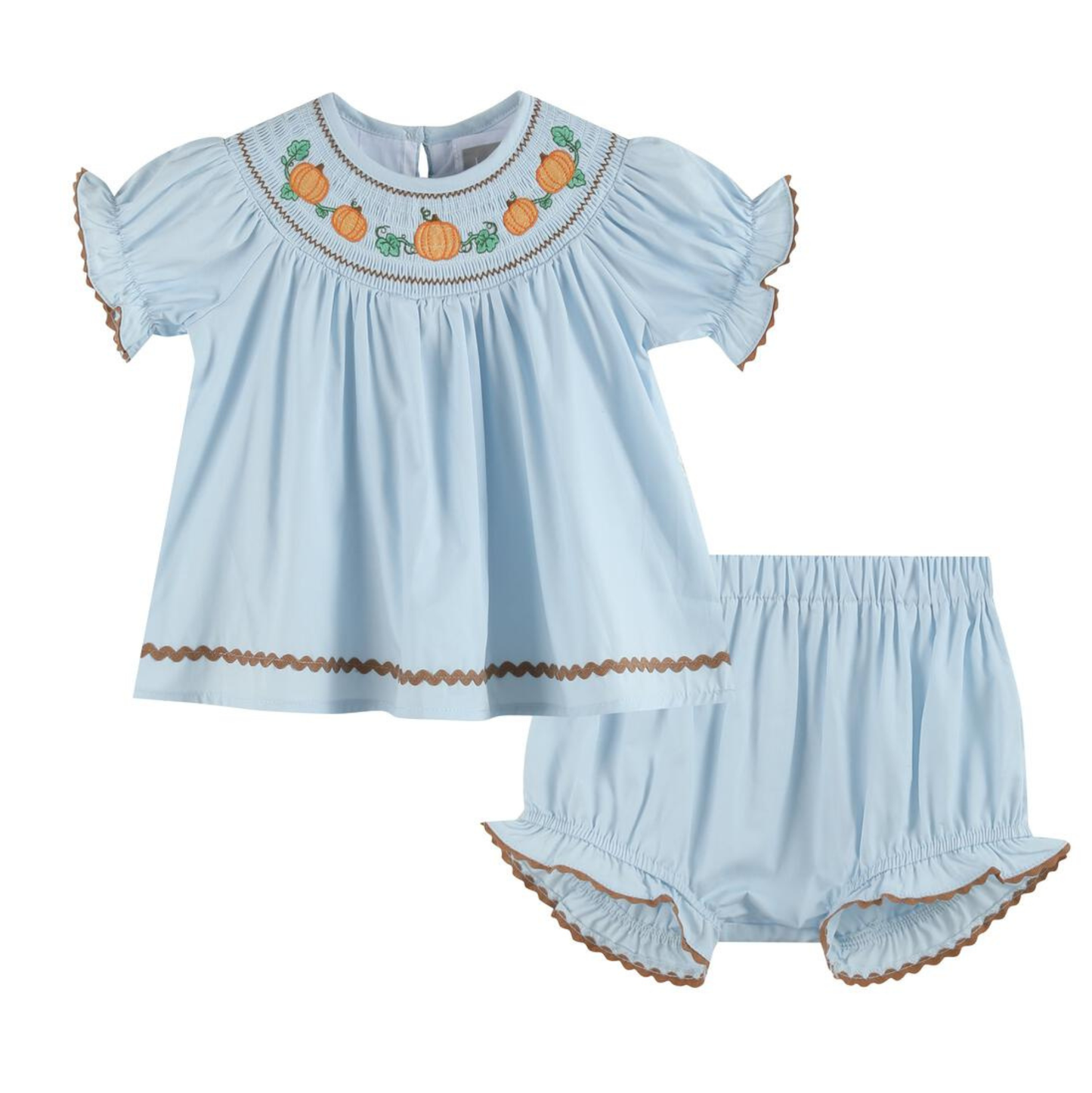 Lil Cactus Blue Smocked Pumpkin Bloomer Set