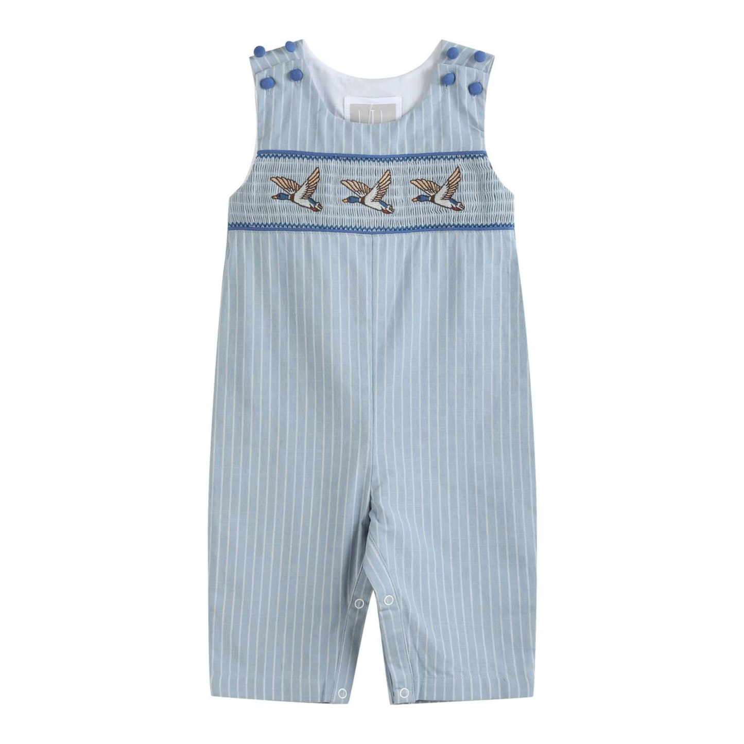 Lil Cactus Blue Pinstripe Mallard Smocked Longall