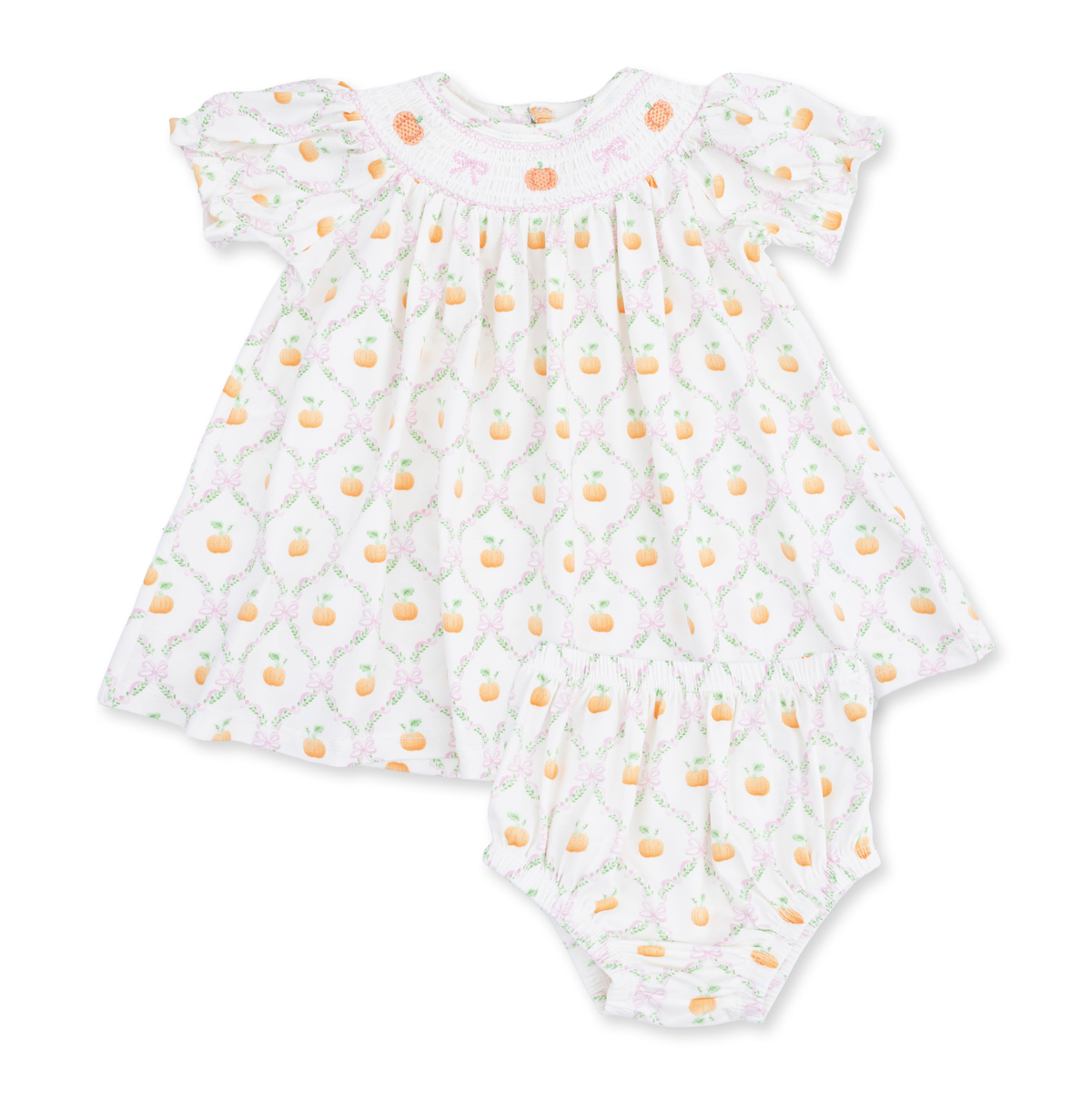 Angel Dear Pretty Pumpkin Trellis - Jane Puff Sleeve Bishop Dress & Bloomer