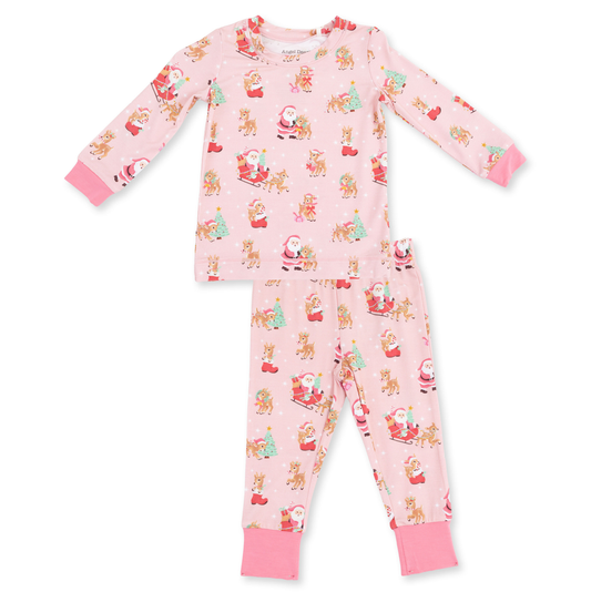 Angel Dear Pink Vintage Reindeer & Santa - LS Loungewear Set