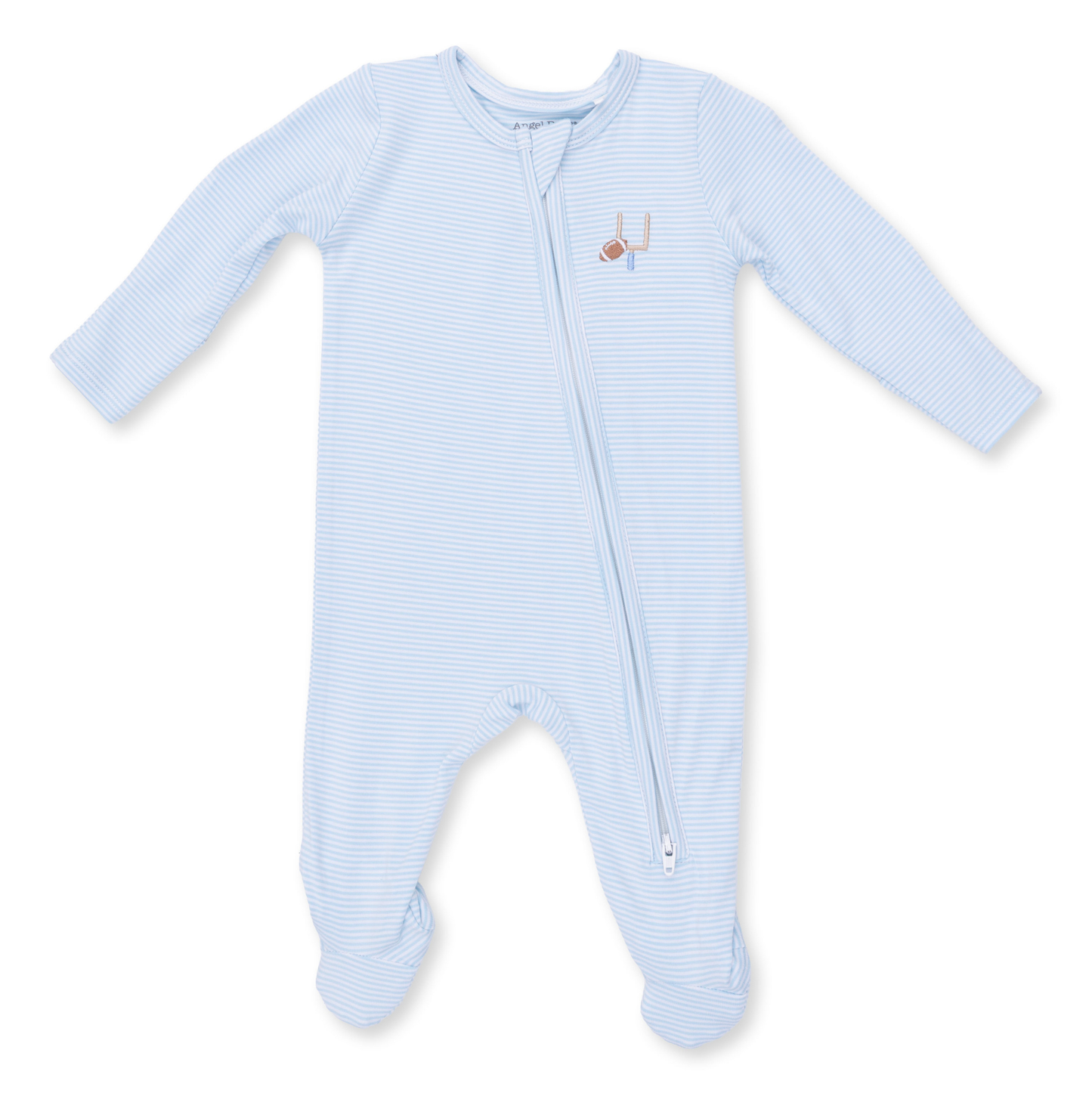 Angel Dear Blue Football Micro Stripe - 2 Way Zipper Footie