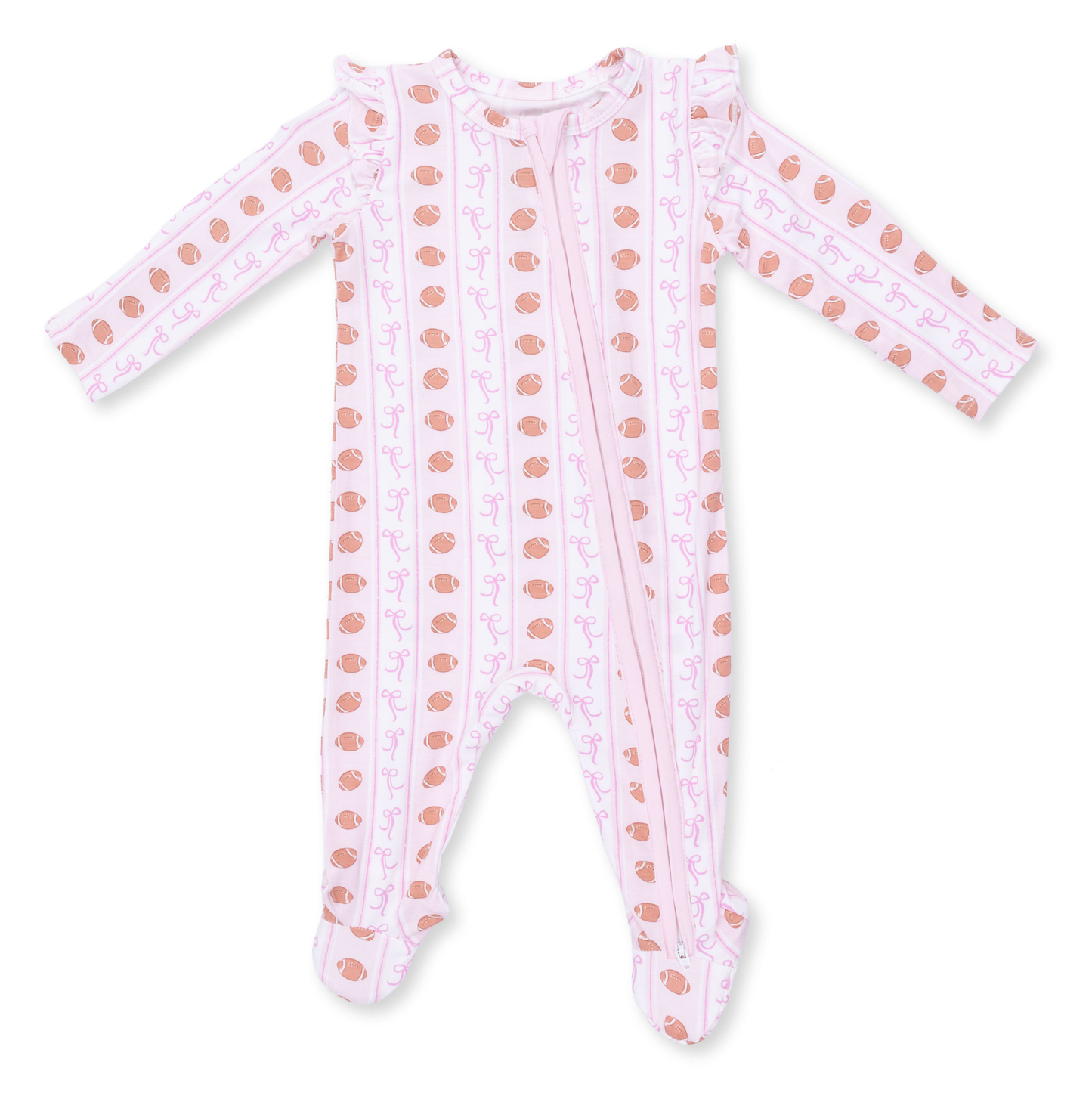 Angel Dear Football Bow Stripe - 2 Way Ruffle Sleeve Zipper Footie