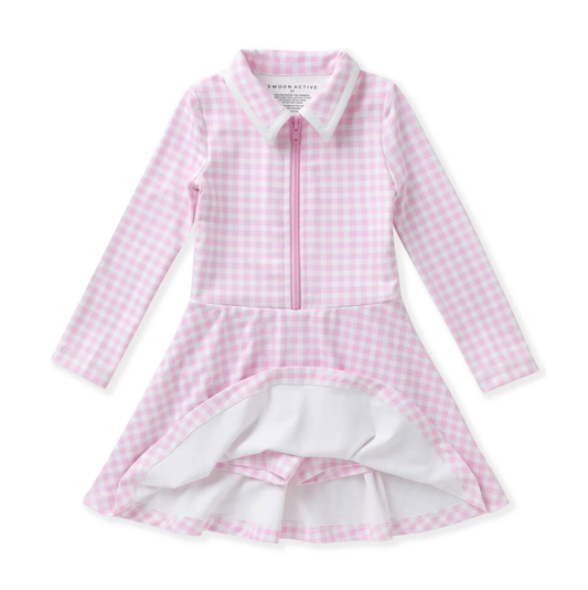Swoon Active Pink Gingham LS Tennis Dress