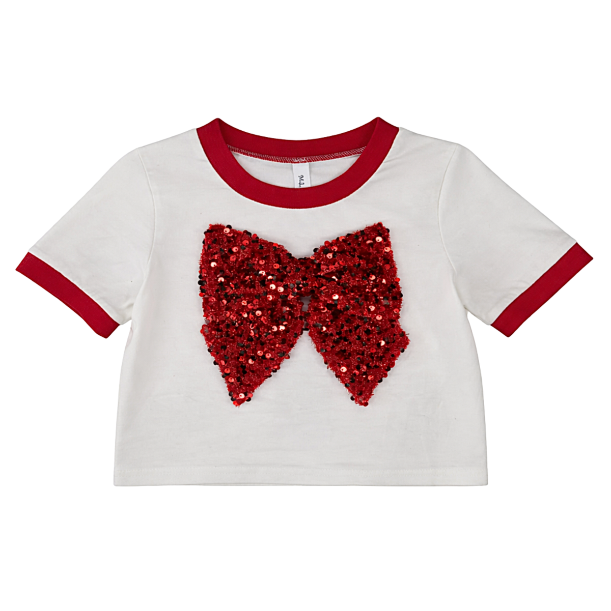 ML Kids Red Sequin Bow Cropped Shirt