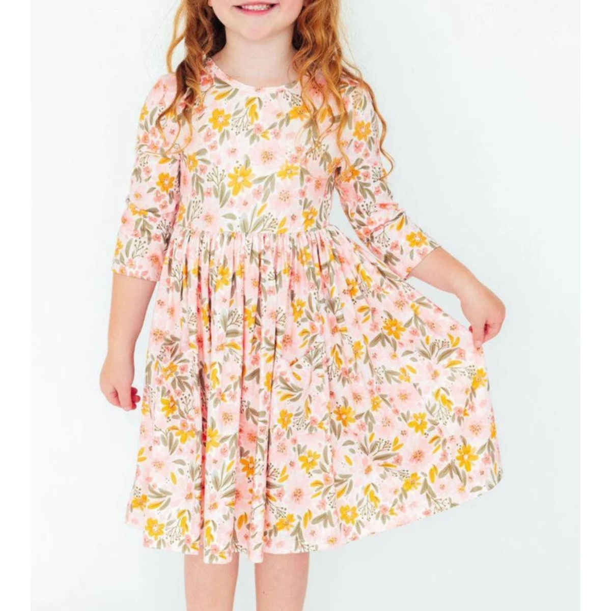 Pretty Peachy 3/4 Sleeve Pocket Twirl Dress