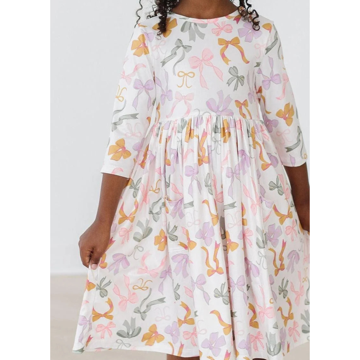 Boho Bows 3/4 Sleeve Pocket Twirl Dress