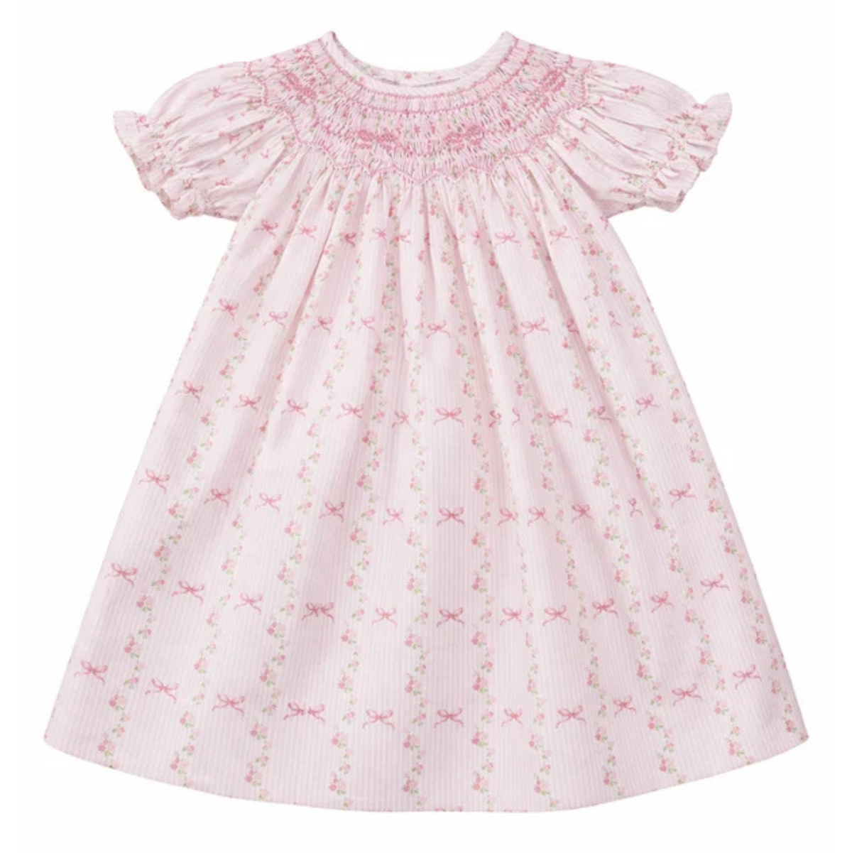 Britney Pink Stripe Bow Smocked Floral Dress