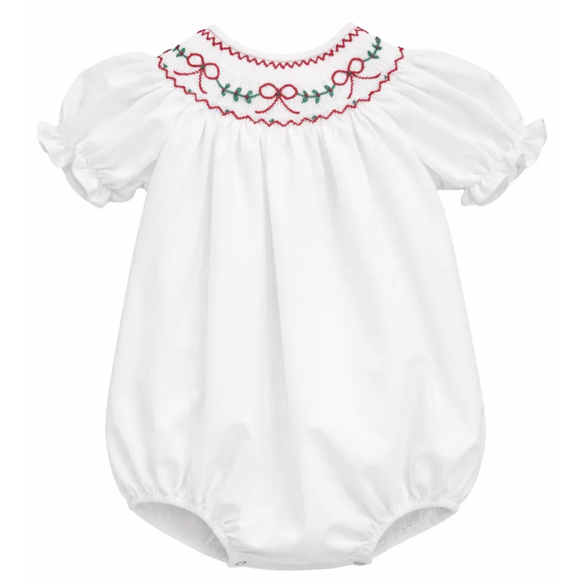 Red Bows & Garland White Smocked Bubble