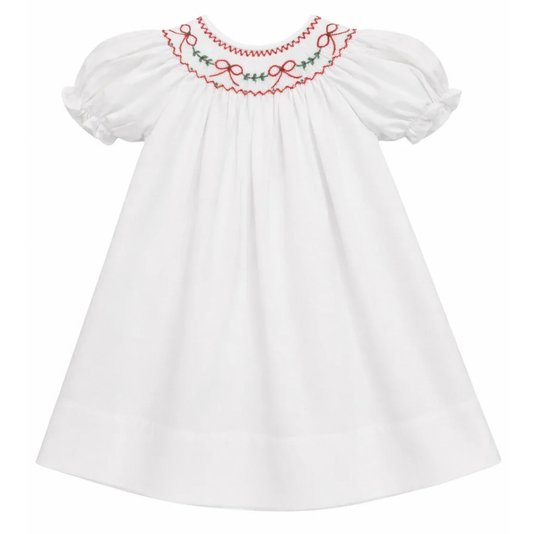 Red Bows & Garland White Smocked Dress