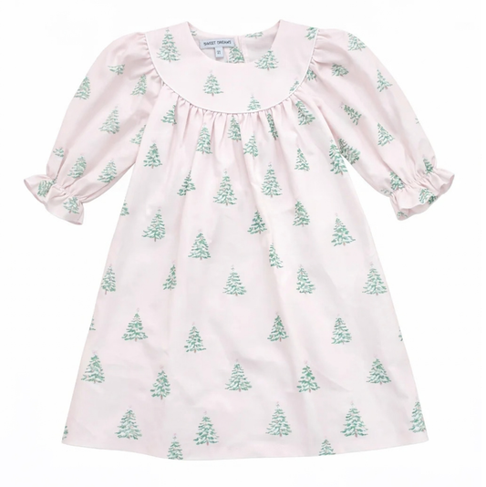 Pink Christmas Tree Print Dress