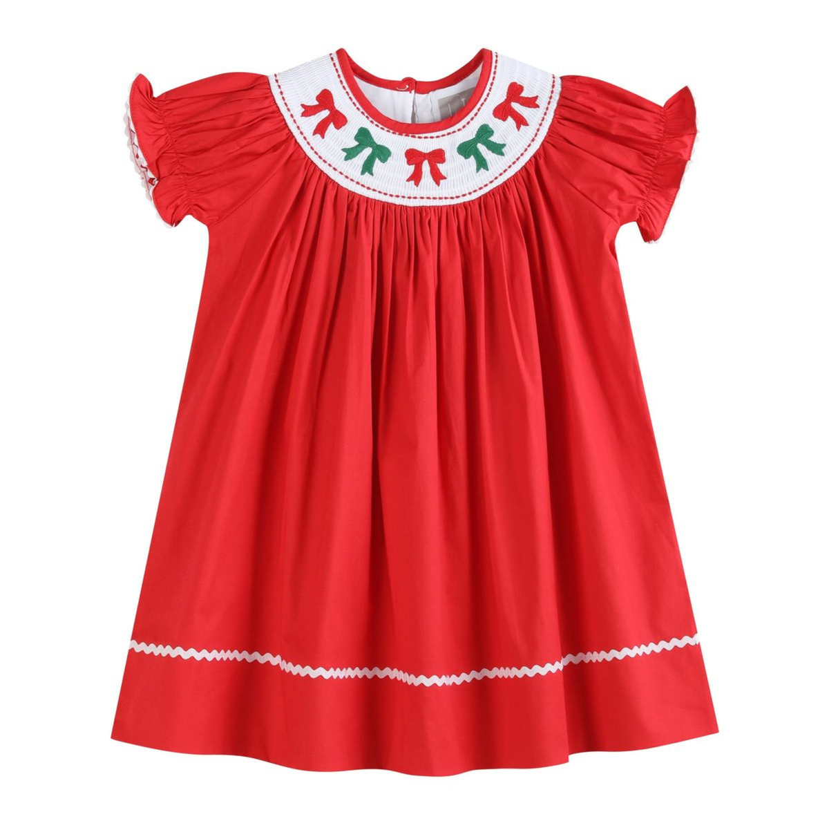 Lil Cactus Red Christmas Bows Smocked Bishop Dress