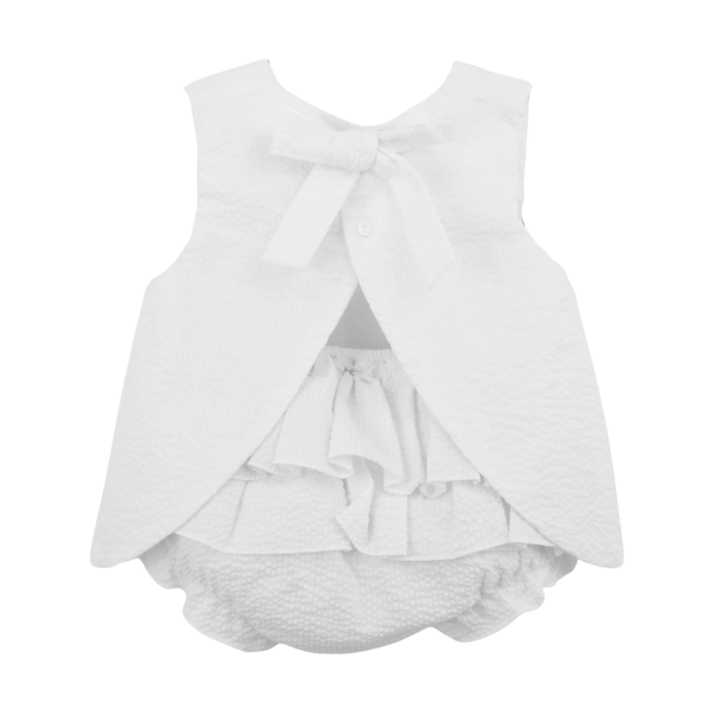 Petit Ami White Seersucker Ruffle Bloomer Set