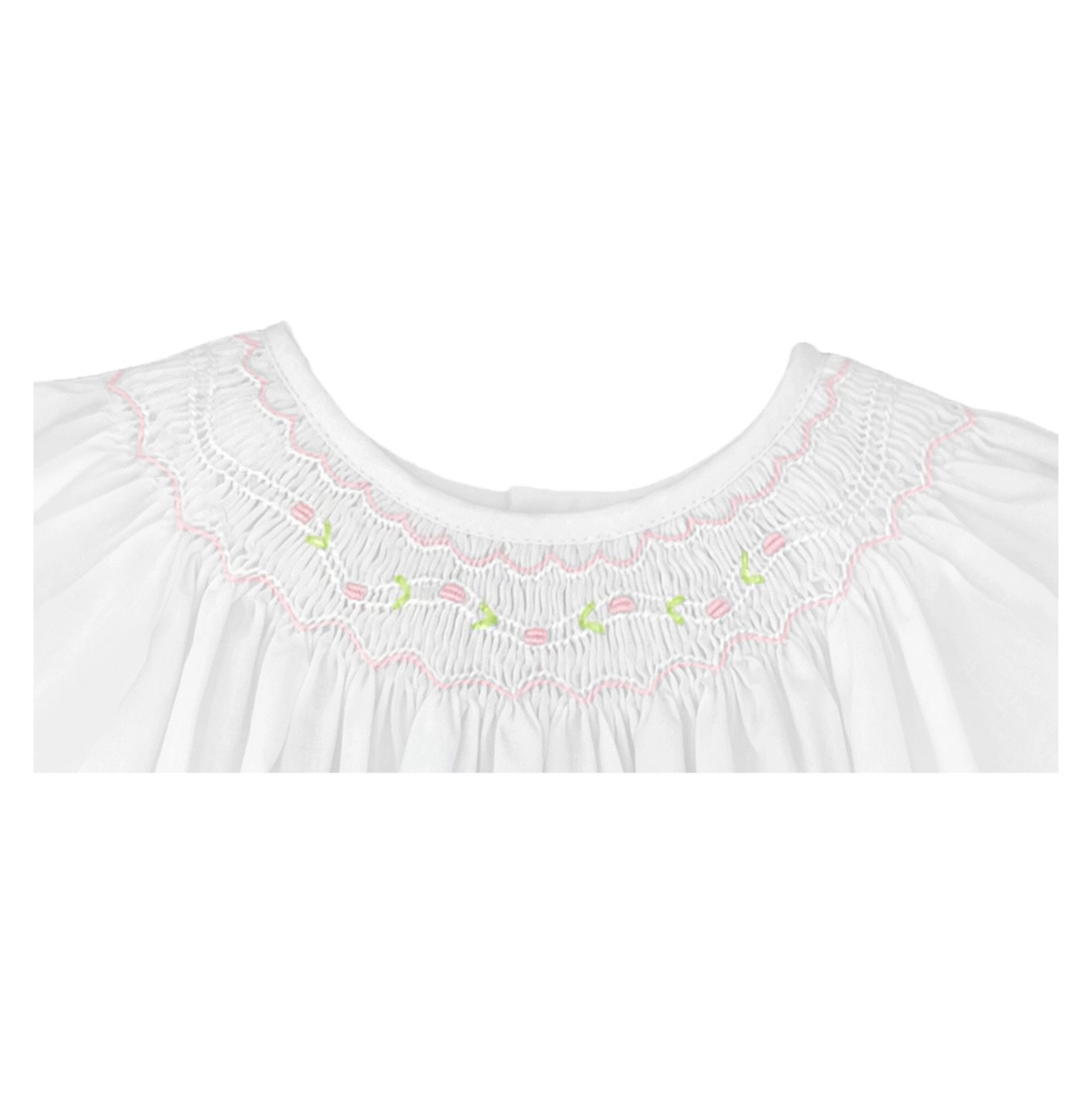 White Smocked Daygown w/ Voile Insert