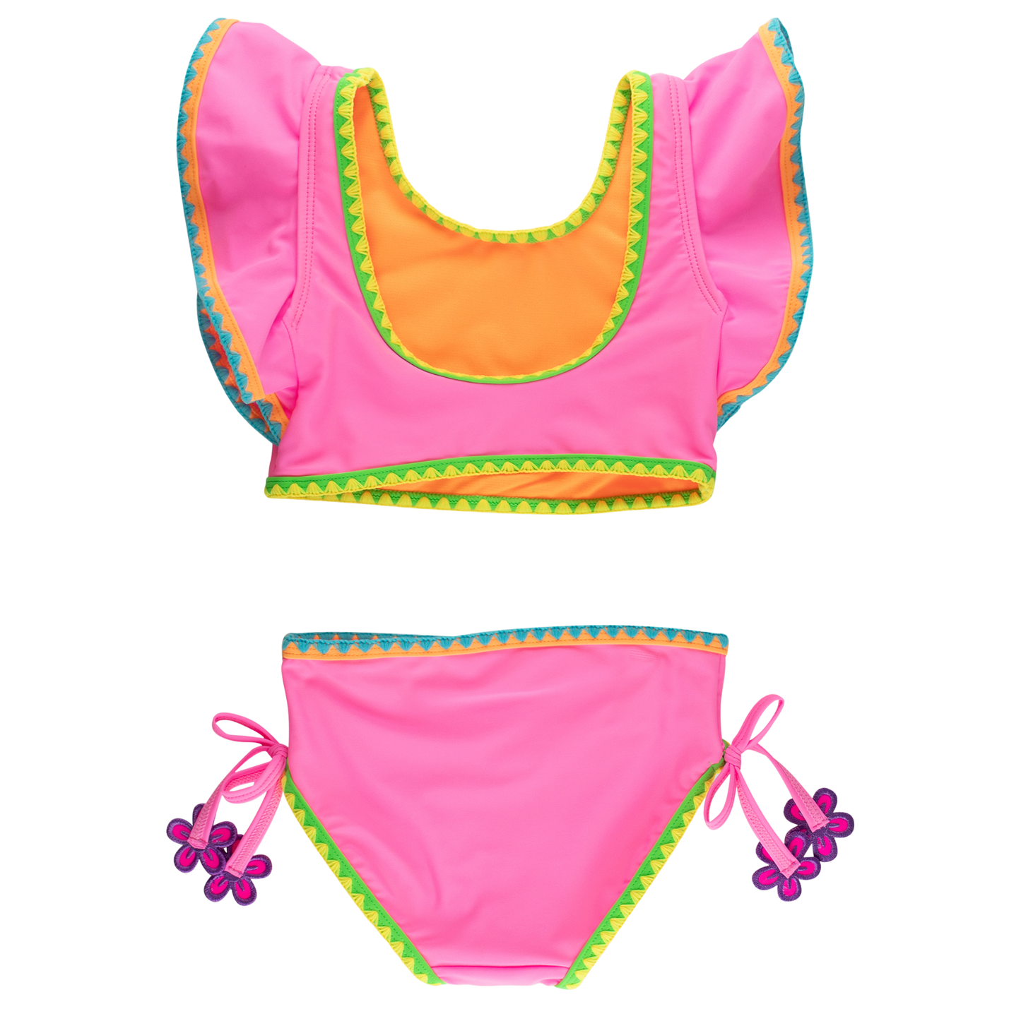 Neon Pink Crochet Detail Butterfly Tankini Swimsuit