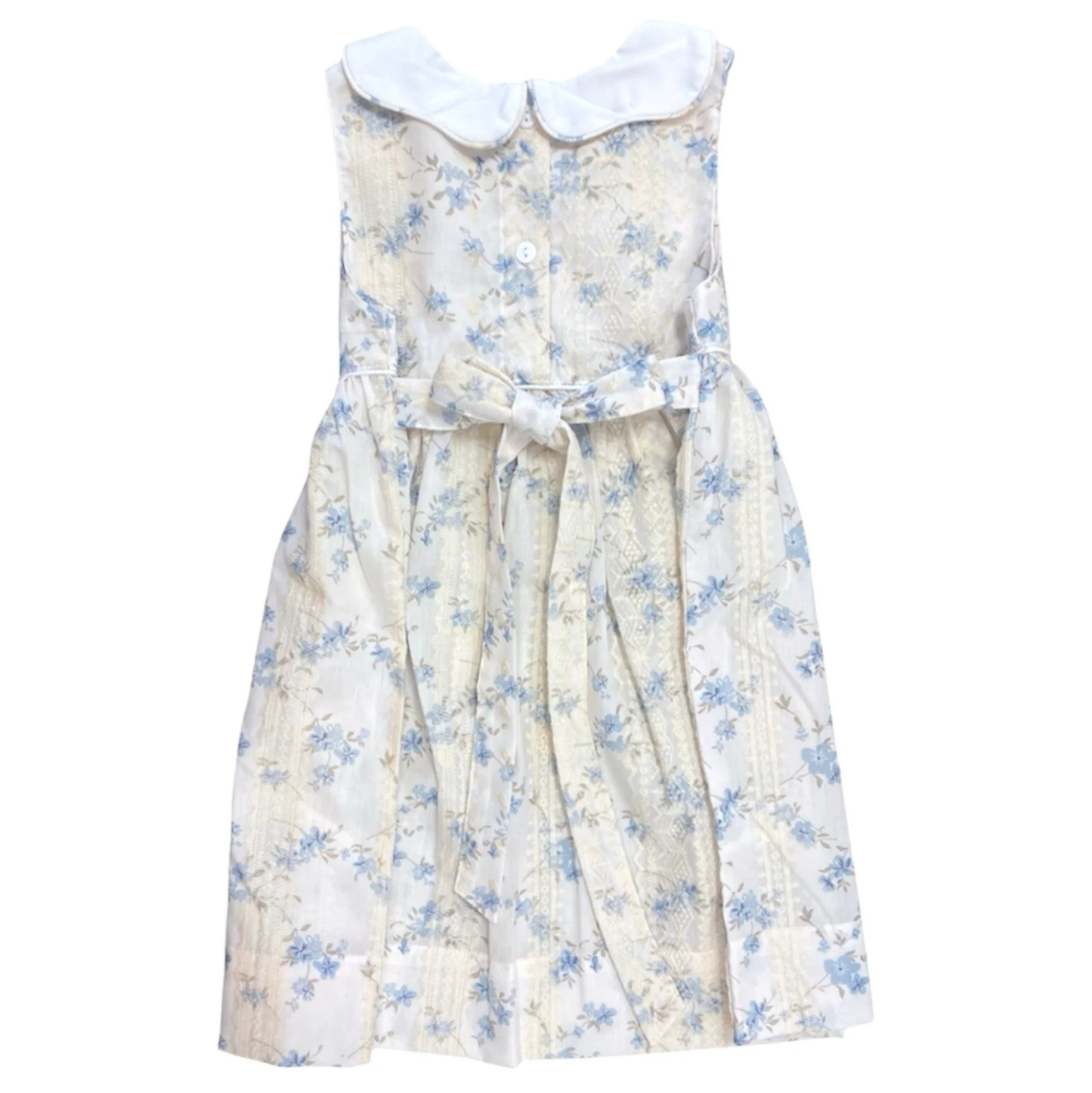 Cream Sheer Floral Lace w/ White Scallop Collar Dress