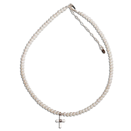 Cherished Moments Sterling Silver Pearl Cross Necklace Lacey