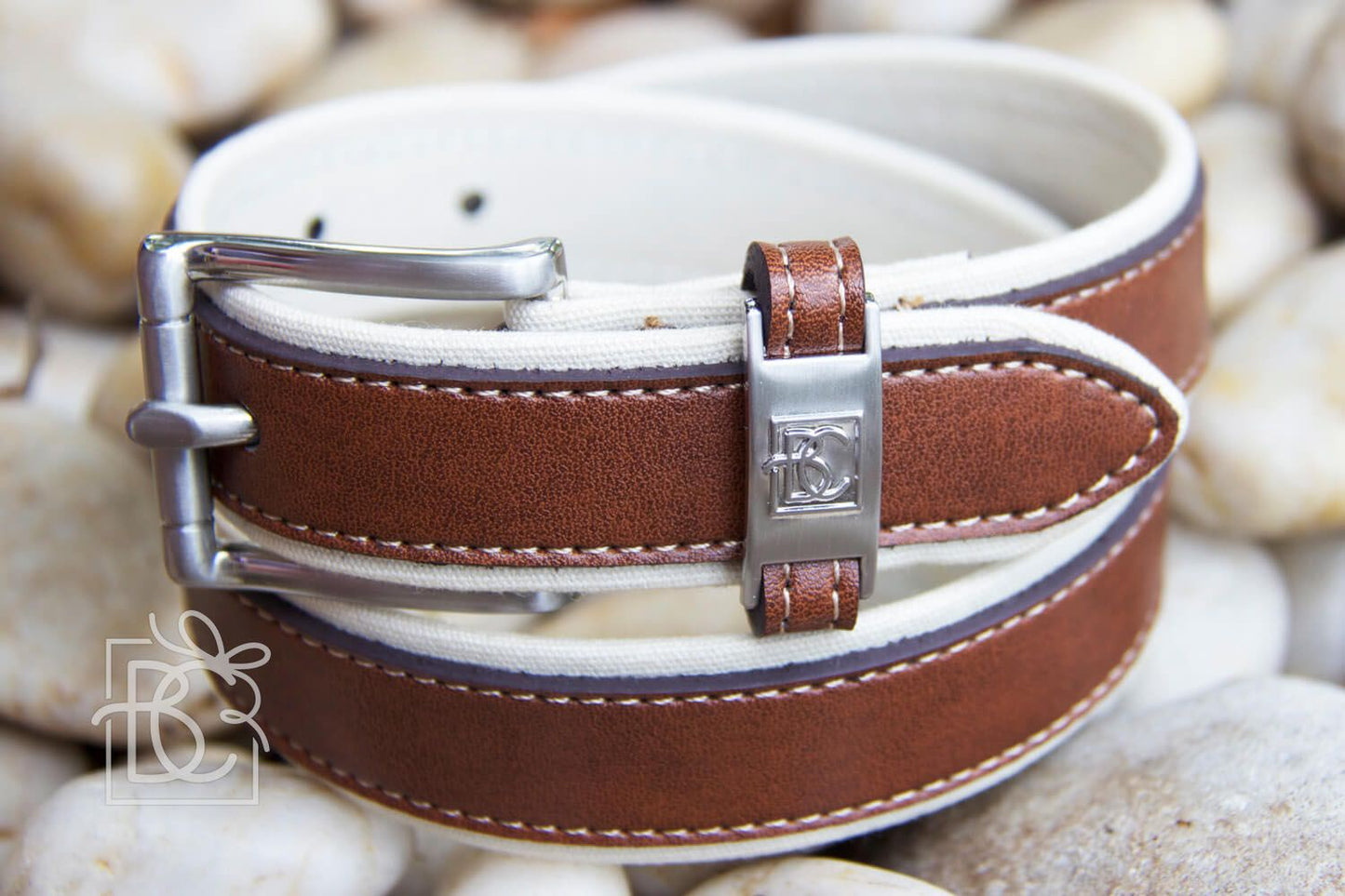 Two-Toned Leather Belt Cream/Light Brown